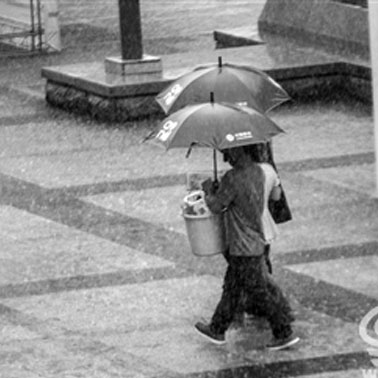 浙江大学新生报到突降雨 超市大姐卖雨伞火爆